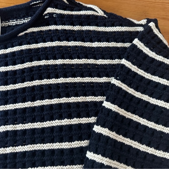 New Lucky Brand Sweater Pointelle Knit Navy Blue/White Stripe Women’s Size M - Picture 11 of 12
